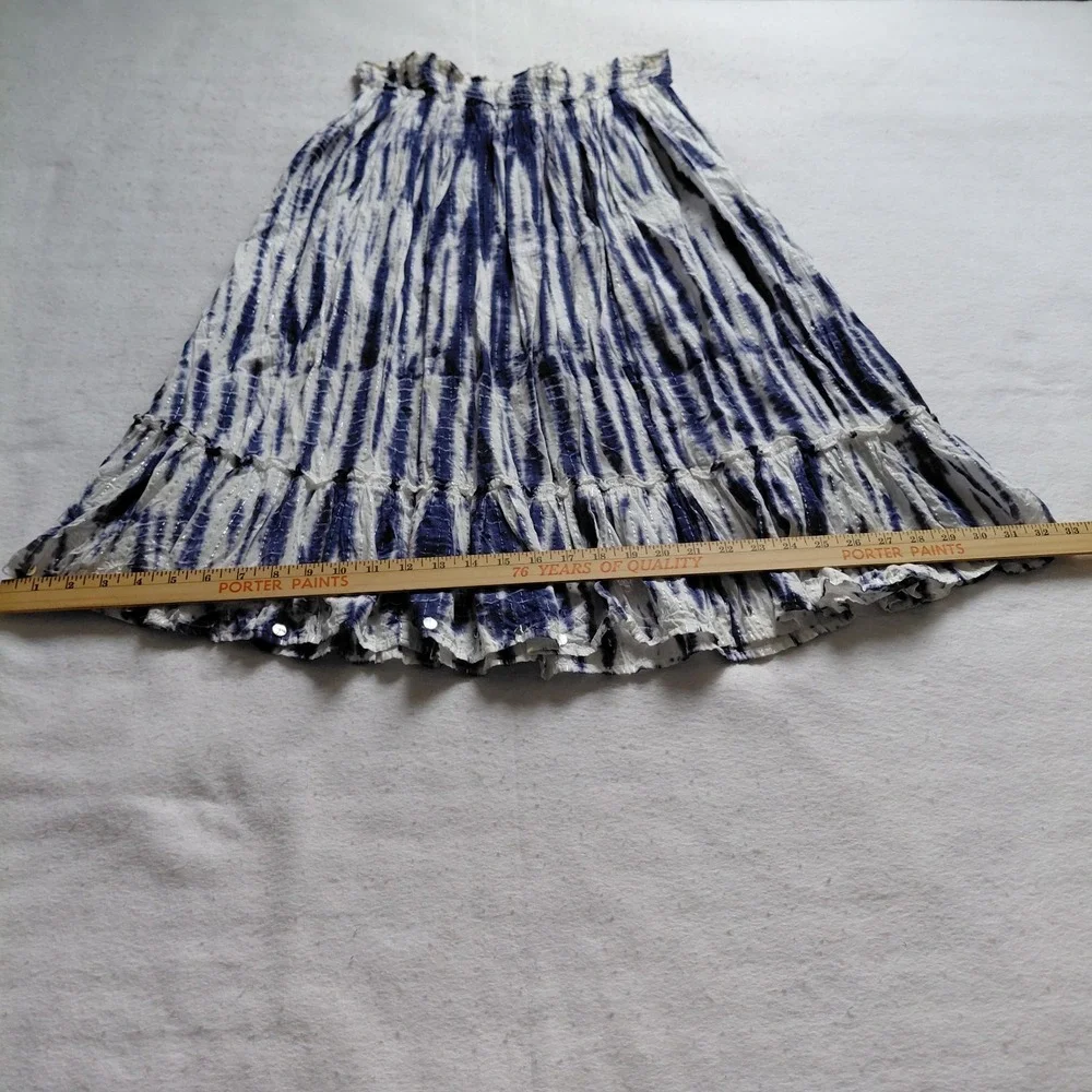 Justice Tie Dye Ruffle Skirt Girls 14 Blue White Smocked Waist Tiered Midi Boho